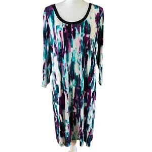 Calvin Klein Size XL Watercolor Print Shift Dress Long Sleeves